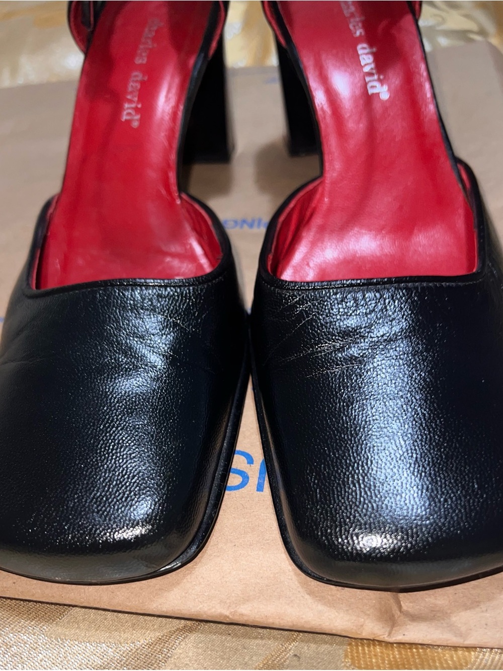 Charles David Vintage 90’s Black Leather Square Toe Mary Jane Heels - Picture 2 of 8